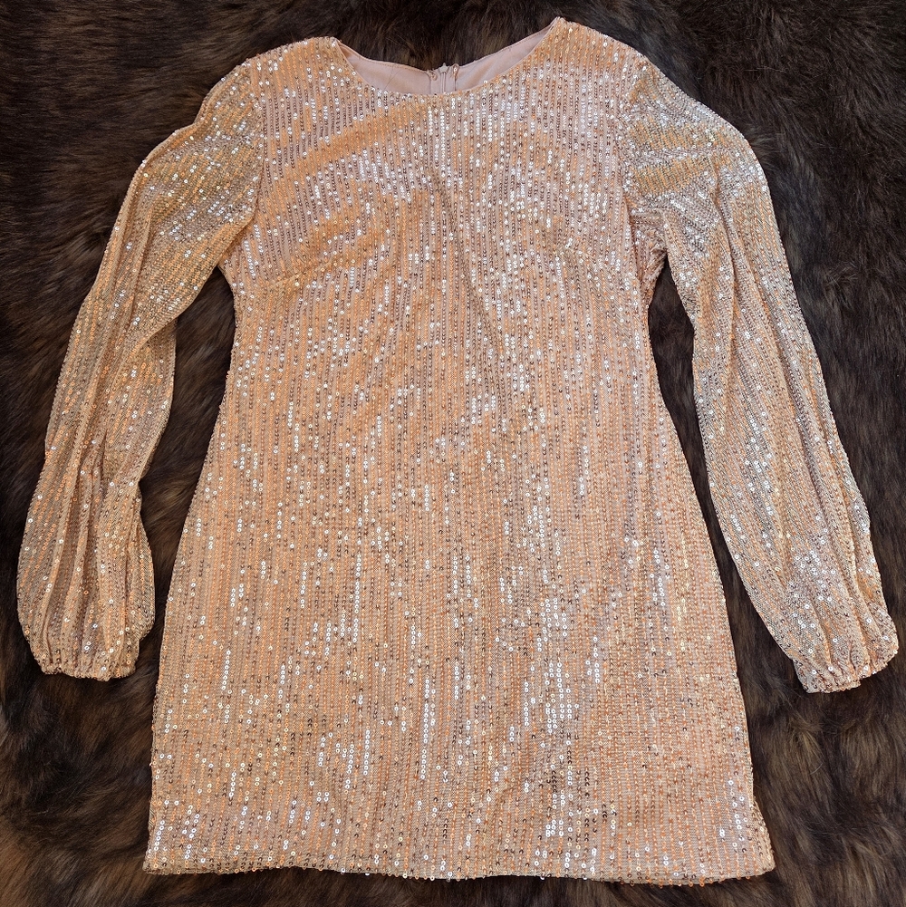 Rose Gold Sequin Long Sleeve Dress